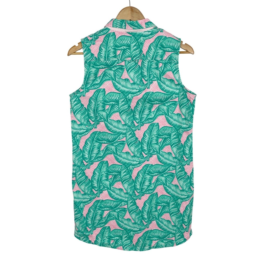 Vineyard Vines Pink Green Leaf Print Sleeveless Shirt Dress Sz 6 Preppy Vacation - Picture 3 of 8